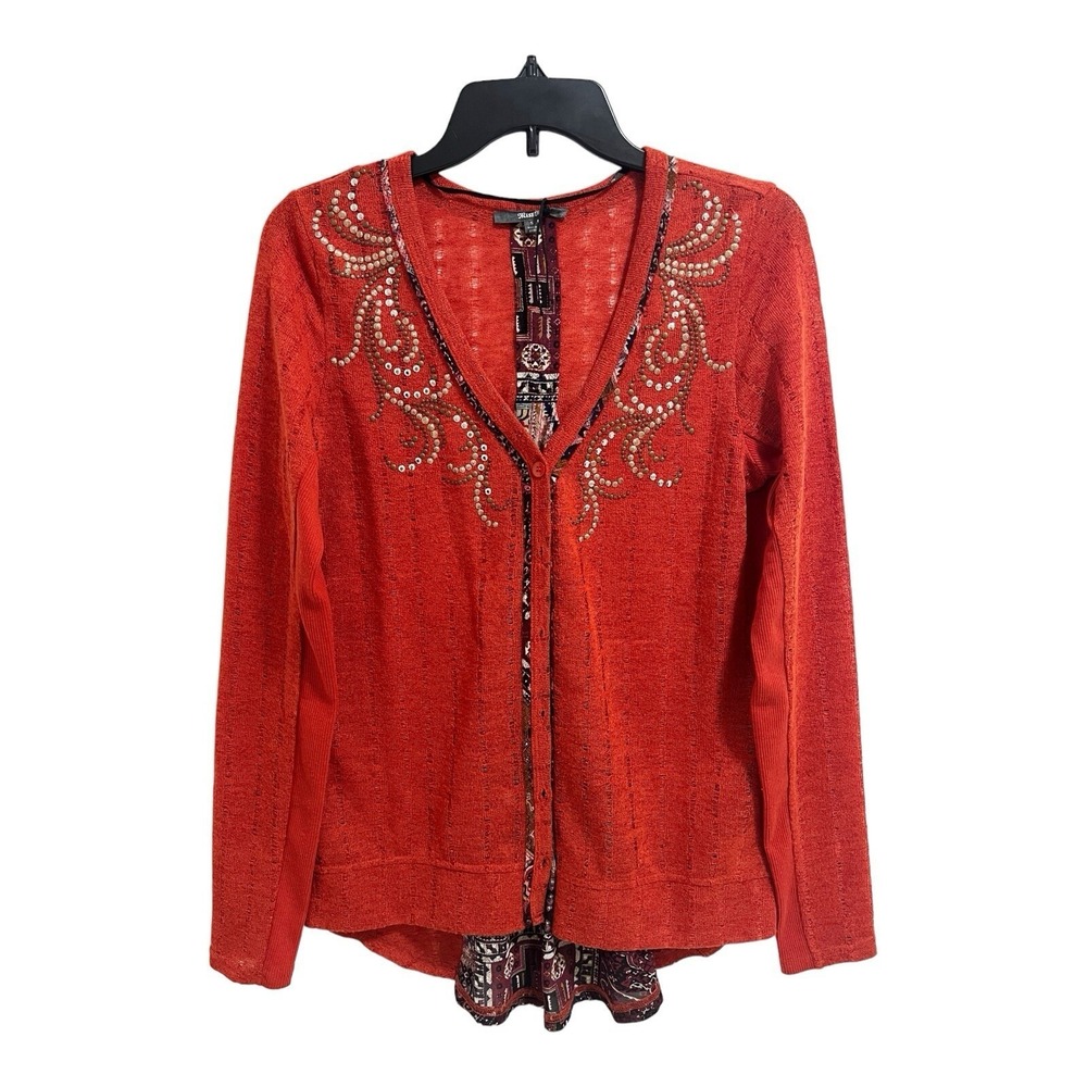 Miss Me Sweater Southwestern Studded Cardigan‎ Burnt Orange Women's Small